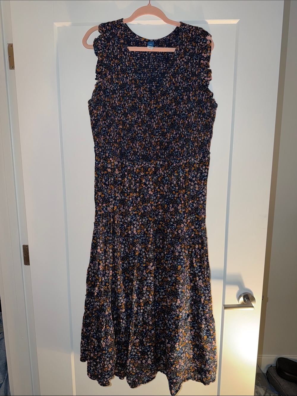 Old Navy Navy Floral Ruffled Maxi Dress with Flower Accents